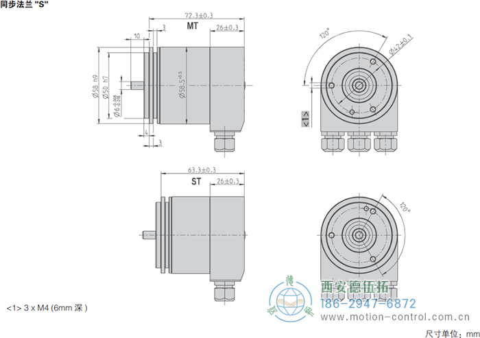 AC58-DeviceNet光電絕對值通用編碼器外形及安裝尺寸(同步法蘭S) - 西安德伍拓自動化傳動系統有限公司